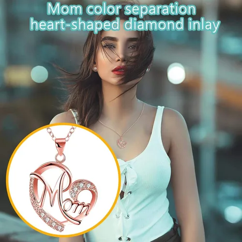Vista 2 de ZYooch - Dije con la palabra Mom grabada para mujer, collar de compromiso de diamantes de imitación, joyas para regalar
