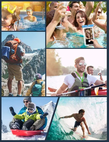 Vista 8 de Bolsa universal impermeable para teléfono, paquete de 4 fundas impermeables IPX8 con cordón para teléfono compatible con iPhone 17, 16, 15, 14, 13