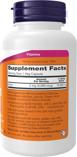 Vista 3 de NOW Foods por Now Biotin Energy Production 5000 mcg- 120 Vcaps