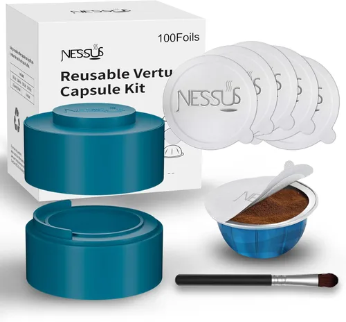 Vista 12 de Kit Reutilizable Nessus para Cápsulas Nespresso Vertuo, Reutiliza Cápsulas de Café Antiguas para Nespresso Vertuo: 100 Piezas de Tapa de Aluminio