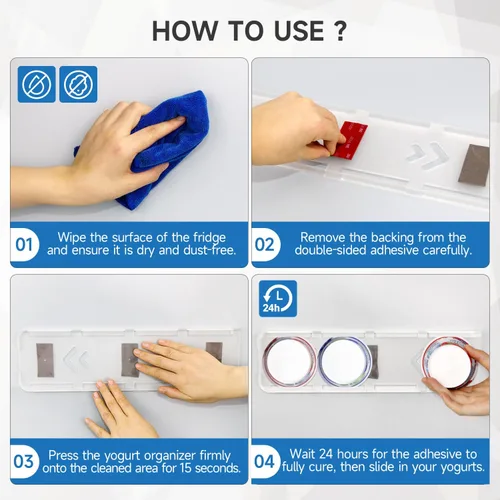 Vista 4 de SOPHICO Organizador para Refrigerador, 4 Deslizadores de Capacidad para Refrigerador, Soporte para Yogur con Cintas Adhesivas para Yogur Griego