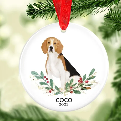 Vista 7 de Adorno de Navidad para mascotas, adorno de Beagle, regalos para amantes de mascotas, regalo conmemorativo para mascotas, recuerdo de Beagles
