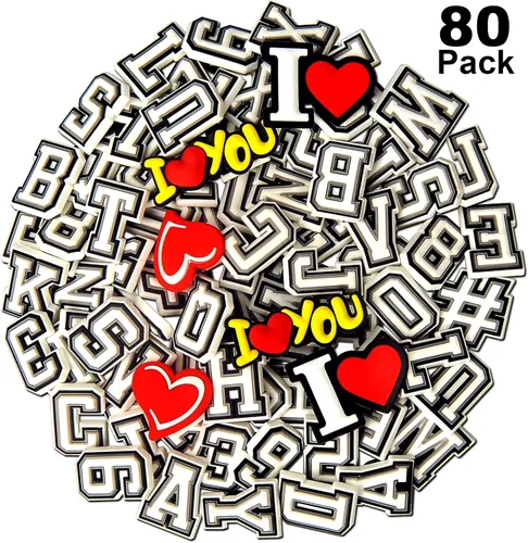 Vista 8 de XZYPLHJ Dijes de letras para decoración de zapatos, 74 letras + paquete de 6 dijes de corazón para zapatos, sandalias de zueco, decoración