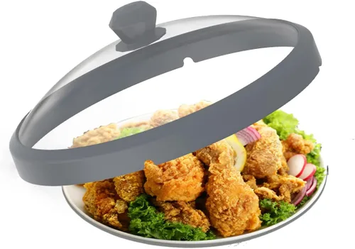 Vista 11 de Tapa de microondas de vidrio con protección contra salpicaduras con mangos de silicona anti-quemaduras y borde ventilado para cubrir ollas y platos