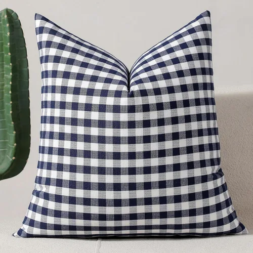 Vista 15 de vctops Fundas de almohada decorativas a cuadros azules de 12 x 20 pulgadas, funda de cojín lumbar de guingán para sofá, dormitorio