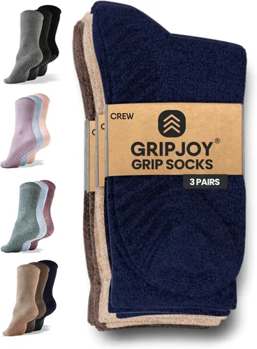 Vista 13 de Calcetines Gripjoy de agarre para mujer, antideslizantes, calcetines de agarre para mujer y hombre, para pilates, yoga, hospital, 3 pares, de largo