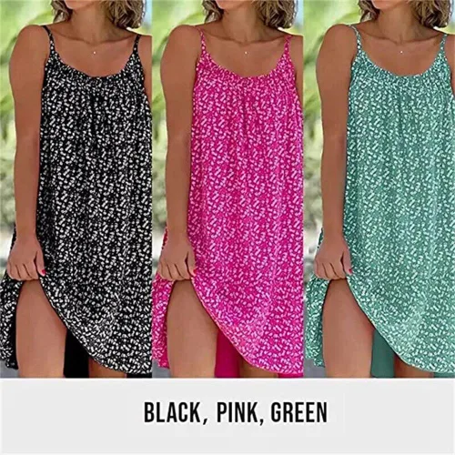 Vista 7 de YSGBYSG CamiBloom - Vestido camisola con estampado floral, mini vestido de verano para mujer, sin mangas, tirantes delgados (M, negro+rojo)