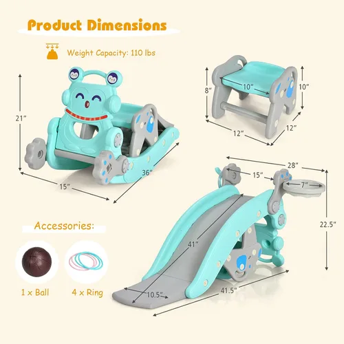 Vista 7 de Costzon - Juego de tobogán para niños pequeños de 5 en 1, juguete con columpio, tobogán para niños con taburete desmontable, aro de baloncesto