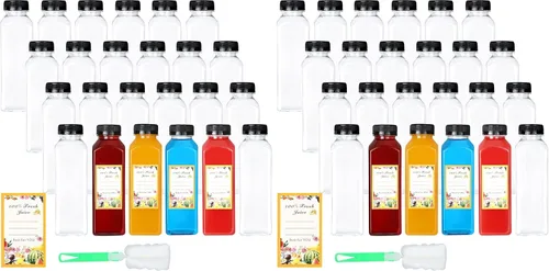 Vista 8 de DANALLAN 24 botellas vacías de jugo de 12 onzas con tapas, botellas de plástico reutilizables de primera calidad, contenedor de jugo, tapas negras