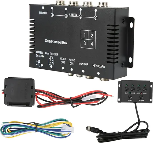 Vista 9 de Tefola Caja de control de cámara de respaldo, caja de control de divisor de video de 4 canales DC12V 24V Interruptor de imagen Control remoto