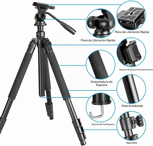 Vista 4 de CelticBird Trípode portátil de viaje de 64.5 pulgadas, compatible con cámaras SLR, teléfonos celulares, binoculares, visores de observación