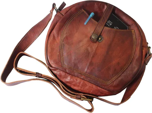 Vista 6 de Madosh, bandolera de cuero genuino para mujer, estilo hobo semicircular, bolso de hombro, Marrón