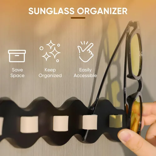 Vista 4 de Paquete de 2 organizadores de lentes de sol, soporte para lentes de sol, montaje en pared, soporte para lentes colgantes con 7 ranuras, soporte