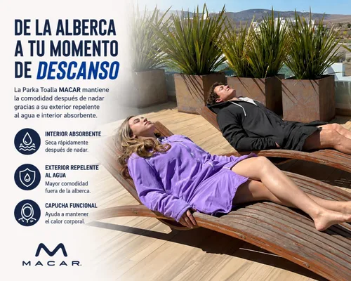 Vista 4 de MACAR Parka de natación impermeable con forro de toalla, ideal para actividades junto a la piscina y al aire libre