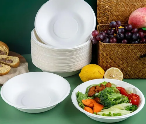 Vista 2 de Tazones de 24 onzas (paquete de 50), 7.5 pulgadas de diámetro, resistentes, 100% biodegradables, compostables para el hogar, sin plástico, sin BPA