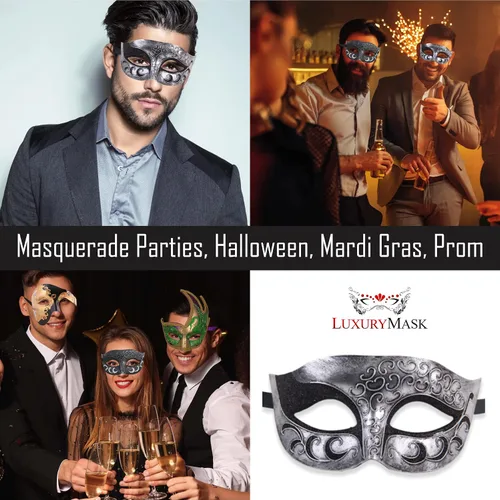 Vista 3 de Máscara de mascarada para hombre, máscara de aspecto antiguo para Halloween, fiesta veneciana, fiesta de máscaras y baile de máscaras