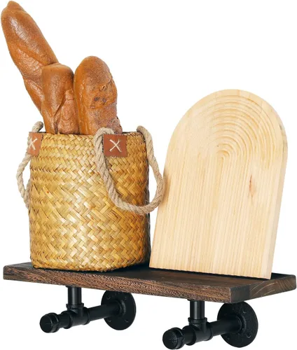 Vista 6 de Soportes de estante de tubo industrial de 3/4", soportes de estantería DIY de hierro negro montados en pared para colgar, soportes de tubería