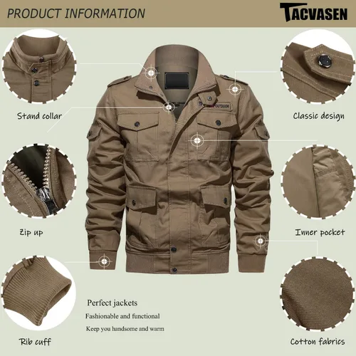 Vista 4 de TACVASEN - Chaquetas de algodón para hombre, estilo militar, con múltiples bolsillos