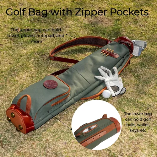 Vista 6 de Tourbon Bolsas de transporte vintage para palos de golf - Lona y cuero Golf Bag for Walking Par 3 Courses, Traveling, with Padded Lining