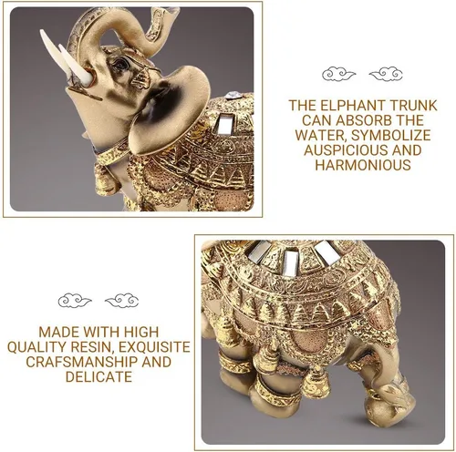 Vista 3 de Estatua de elefante dorado 5.5 Feng Shui, elefante tailandés con tronco hacia arriba, escultura coleccionable, decoración de riqueza para el hogar