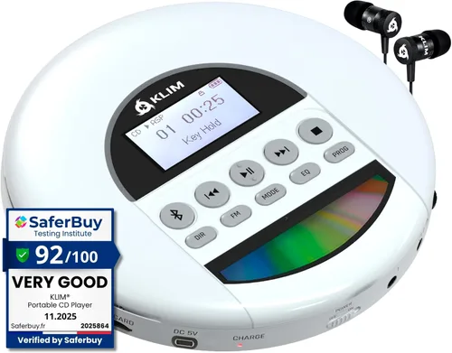 Vista 8 de KLIM Nomad - Reproductor de CD portátil con batería de larga duración - con auriculares - Radio FM - Reproductor de CD MP3 portátil compatible