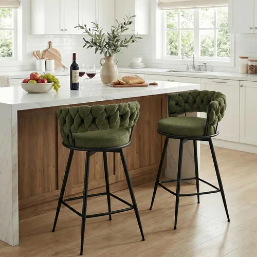 Vista 18 de Juego de 2 taburetes de bar tapizados para encimera de cocina, color beige