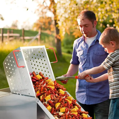 Vista 10 de Creole Feast CFB3001 Caldera de cangrejos al aire libre de 70 QT con paleta agitadora y ruedas, caldera de mariscos resistente con soporte
