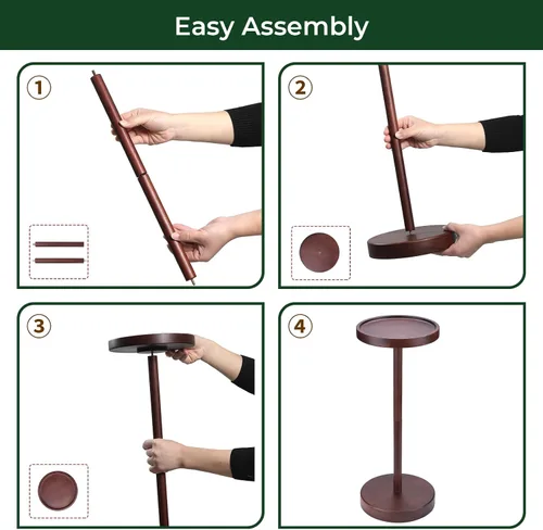 Vista 3 de Mesa auxiliar con pedestal de madera de acacia maciza, redonda pequeña Mesa Martini