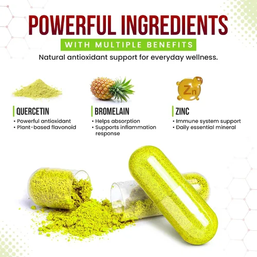 Vista 3 de Quercetina Plus Bromelina y Zinc 180 cápsulas – Suplemento de apoyo inmunológico para adultos, adolescentes y personas mayores – Quercetina