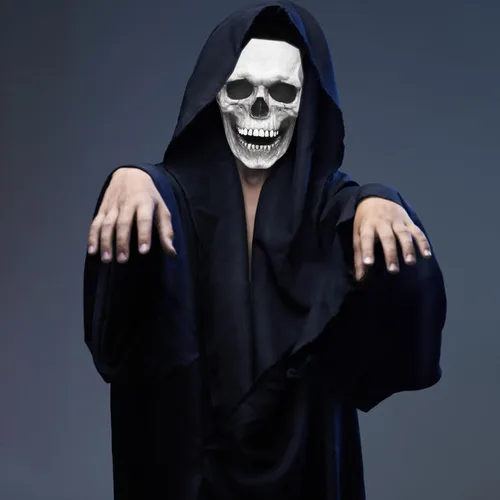 Vista 3 de TGYYJH11 - Máscara de Halloween, máscara de esqueleto humano 3D con mandíbula móvil, máscara de Halloween para adultos (blanco, tamaño universal)