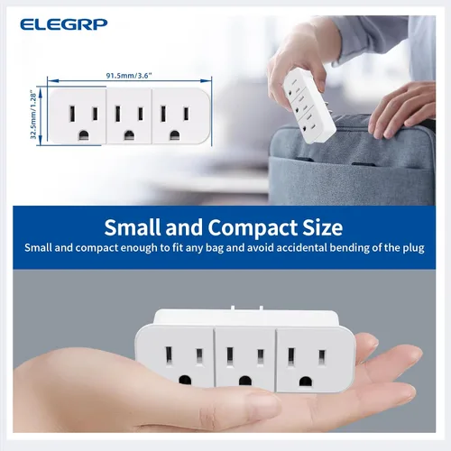 Vista 6 de ELEGRP Extensor de triple salida, pestaña de pared con conexión a tierra de 3 puntas, enchufe adaptador de enchufe múltiple con 3 tomas de corriente