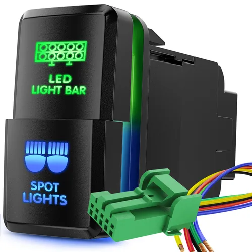 Vista 9 de Nilight Interruptor de Botón de Luces Auxiliares 12V Encendido/Apagado con Kit de Cable Conector 1.54" x 0.83" Repuesto para Toyota Tacoma Tundra