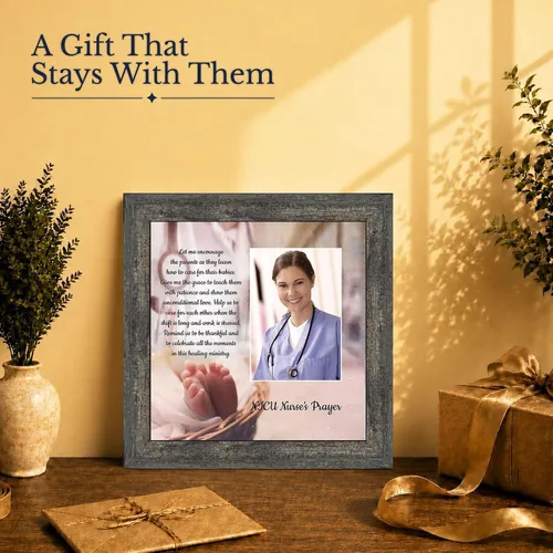 Vista 2 de NICU Nurse Gift, Nurse’s Prayer Thank You Gift, Photo Frame Wall Art Barnwood