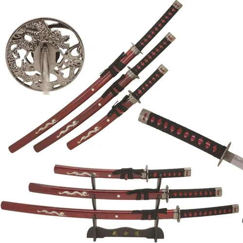 Vista 14 de Snake Eye Tactical Juego de katana samurái de dos tonos de 3 piezas con soporte de espada gratis
