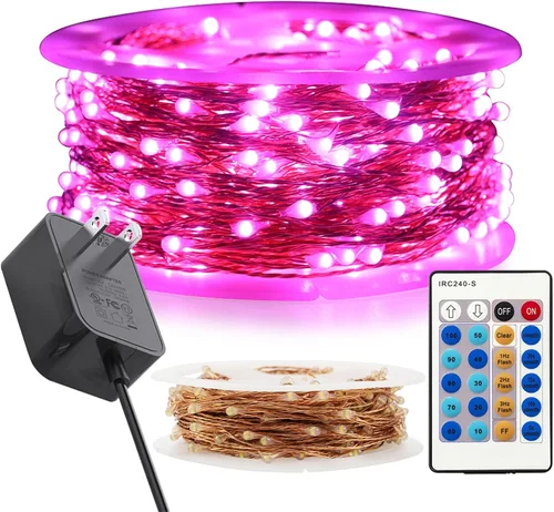 Vista 10 de RUICHEN Guirnalda de luces LED de 33 pies con 100 luces LED enchufables, impermeables, regulables, alambre de cobre, luces de luciérnaga estrellada