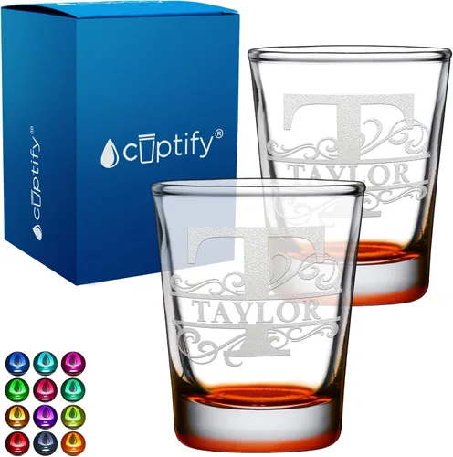 Vista 76 de Cuptify Inicial de cristal con monograma y nombre de 2 onzas, parte inferior negra grabada con texto personalizado para regalos, bodas, cumpleaños