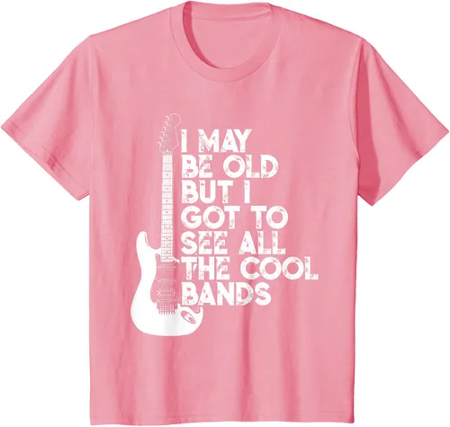 Vista 82 de Camiseta con texto en inglés "I May Be Old But I Got to See All The Cool Bands" Negro