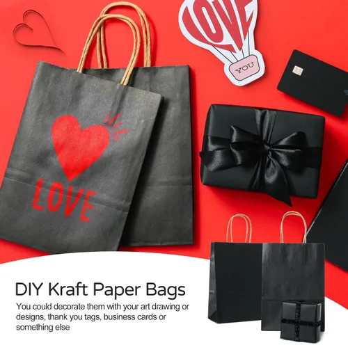 Vista 5 de PakTalk Paquete de 50 bolsas de regalo, bolsas de papel negras con asas Negro