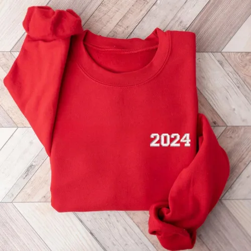 Vista 4 de Custom Embroidered Year Sweatshirt, Personalised Embroidery Gift, Customized Hoodie, Handmade Crewneck Sweater, Add Your Own Text Shirt
