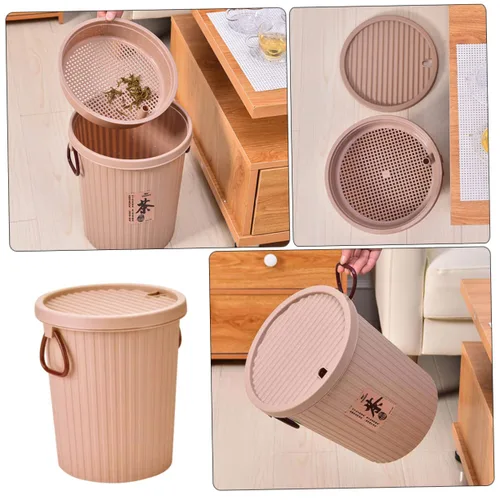 Vista 5 de LIFKOME Cubo de basura de escritorio, 8L, marrón claro, plástico