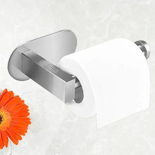 Vista 3 de QJUZ Soporte de papel higiénico adhesivo, soporte de papel higiénico para baño, cocina en la pared, soporte de papel higiénico, soporte cepillado