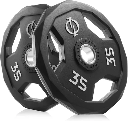 Vista 7 de Philosophy Gym Juego de 2 discos de peso con agarre olímpico recubierto de goma, placas olímpicas de 2 pulgadas, color negro
