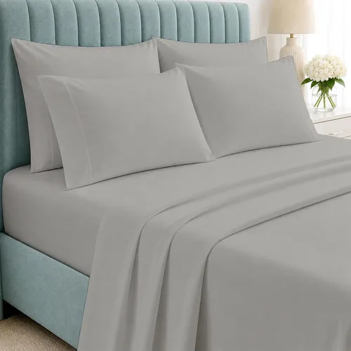 Vista 13 de Shreem Linen Juego de sábanas tamaño Queen de 6 piezas, sábanas 100% algodón egipcio, ropa de cama de lujo de hotel, bolsillo profundo de 18