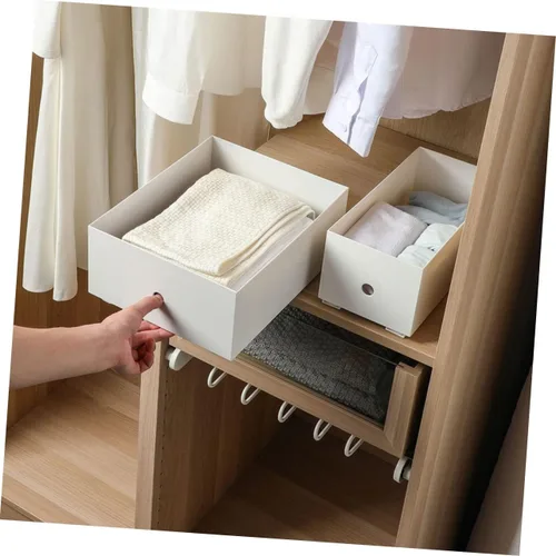 Vista 4 de DOITOOL 2 guías de plástico para cajones de 10.38 pulgadas, color blanco, autoadhesivas, riel extraíble para gabinetes, estantes, canastas