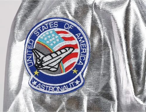 Vista 8 de GRAJTCIN Disfraz de astronauta unisex para mujer y hombre, traje espacial plateado para Halloween