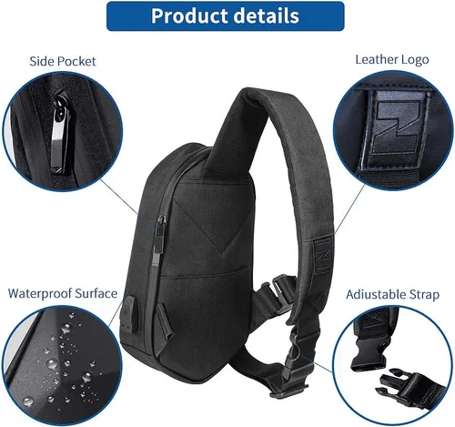 Vista 4 de Mochila tipo bandolera impermeable para hombro, bolsa de hombro casual, Negro, M, Mochilas Daypack