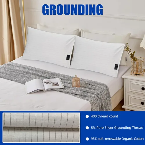 Vista 4 de 2 fundas de almohada de 20 x 30 pulgadas con cable de conexión a tierra, funda de almohada de algodón suave y cómoda, reduce la inflamación