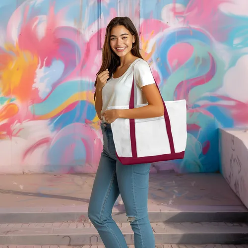 Vista 4 de Bolsa Dalix de 23 pulgadas, calidad superior, 24 oz, bolsa de lona de algodón Carmesí