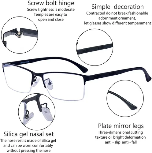 Vista 3 de ALWAYSUV Lentes de distancia con montura rectangular TR90 para hombres y mujeres, retro, miopía, miopía, 1.0