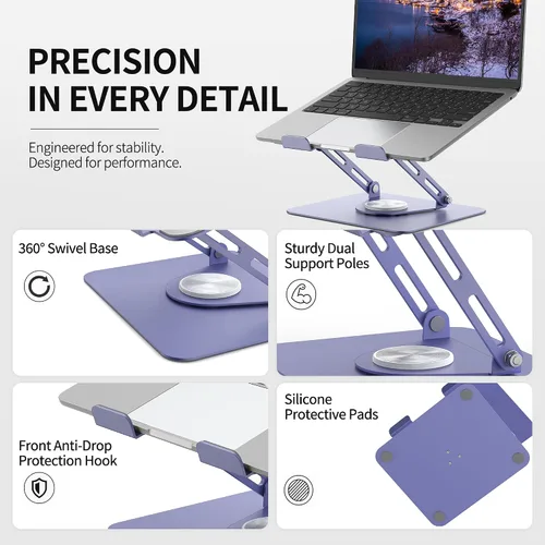 Vista 4 de Livilord ALASHI - Soporte para computadora portátil para escritorio con base giratoria de 360°, soportes ajustables para laptop multiángulo